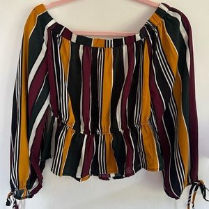 Off shoulders blouse, stripes long sleeve top small size